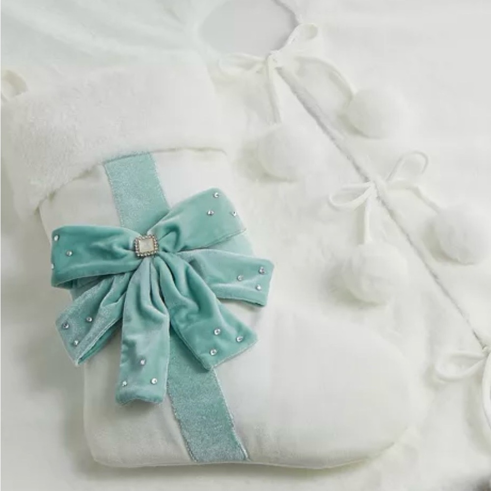 NWT-Holiday Lane -Elegant White and teal Christmas Stocking.
